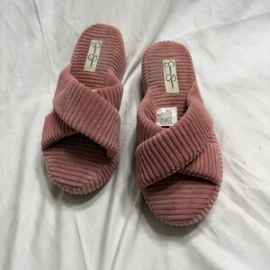 Jessica Simpson Corduroy Cross Band Slippers Pink Women’s Size 7-8 Lounge Slides